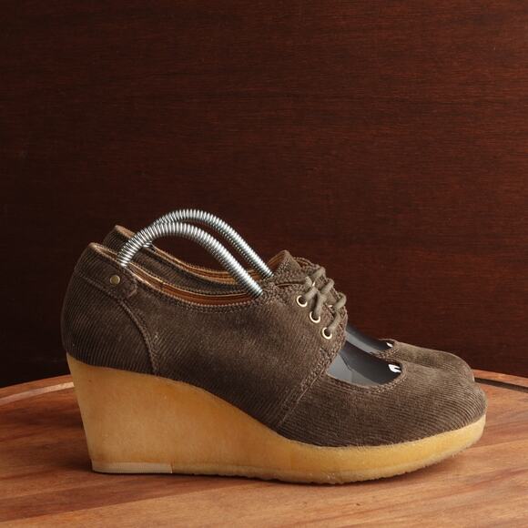 Clarks Wedges Womens SZ 7.5 M Olive Green Vogue Tulip corduroy Mary Jane Shoes - Picture 1 of 15